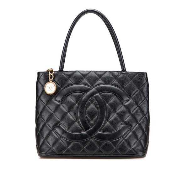 CHANEL Black Caviar Leather Logo Tote Bag - Picture 1 of 11